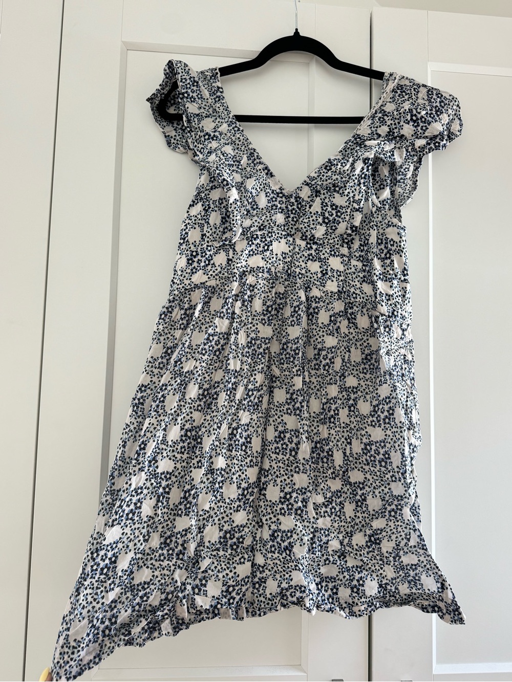 Anthropologie White and Blue Floral Print Dress